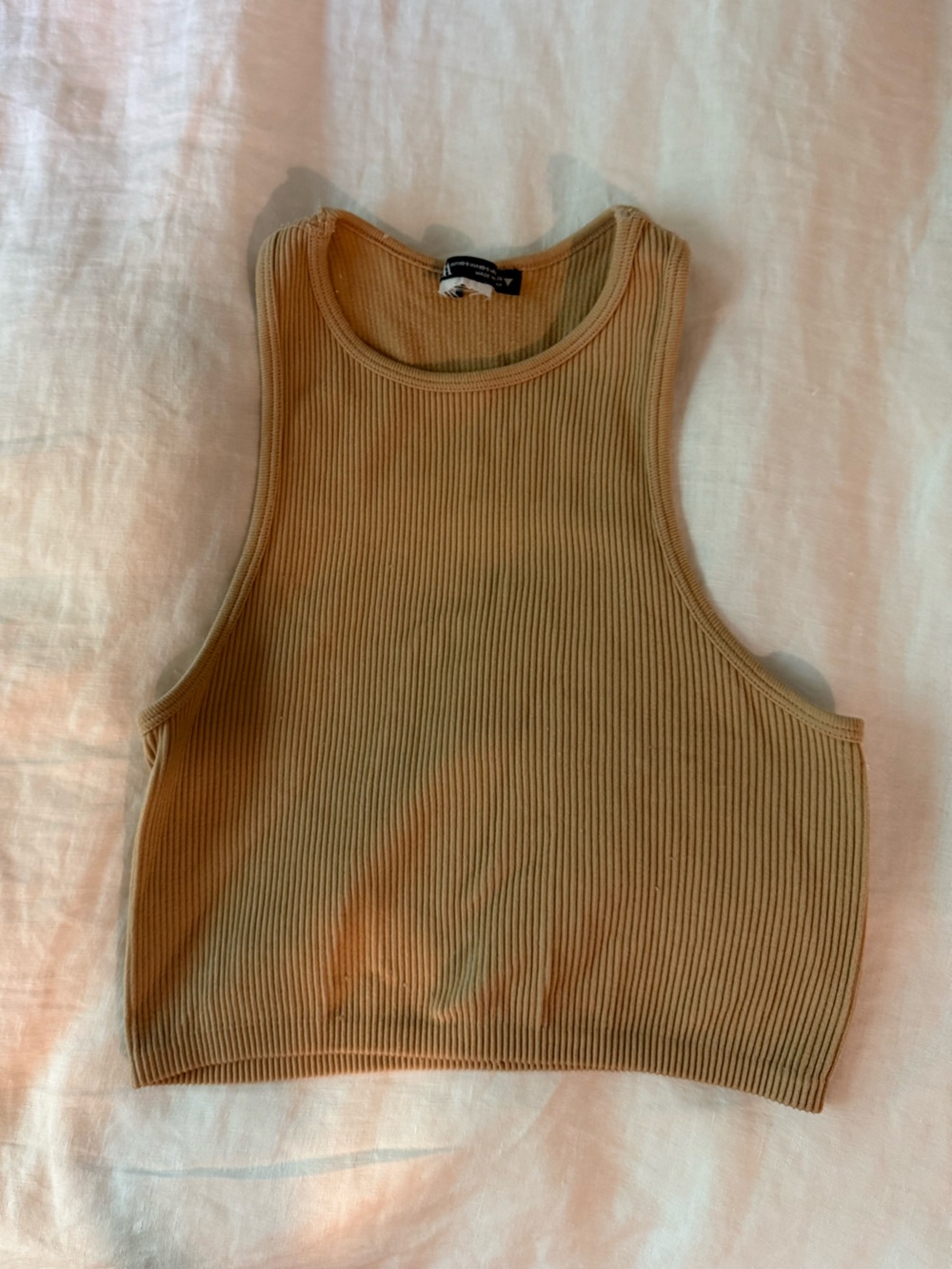 Zara Ribbed Crop Tank Top in Beige-Tan